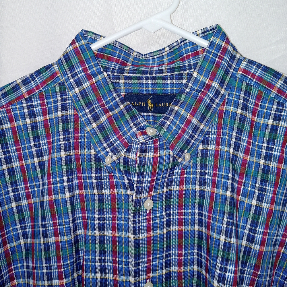 Ralph Lauren Shirt Mens 2XLT Blue Plaid Classic Fit Button Down Cotton Preppy - Picture 5 of 15